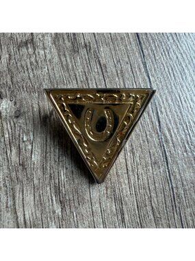 Vintage Gold-Tone Triangular Lapel Pin With Horseshoe